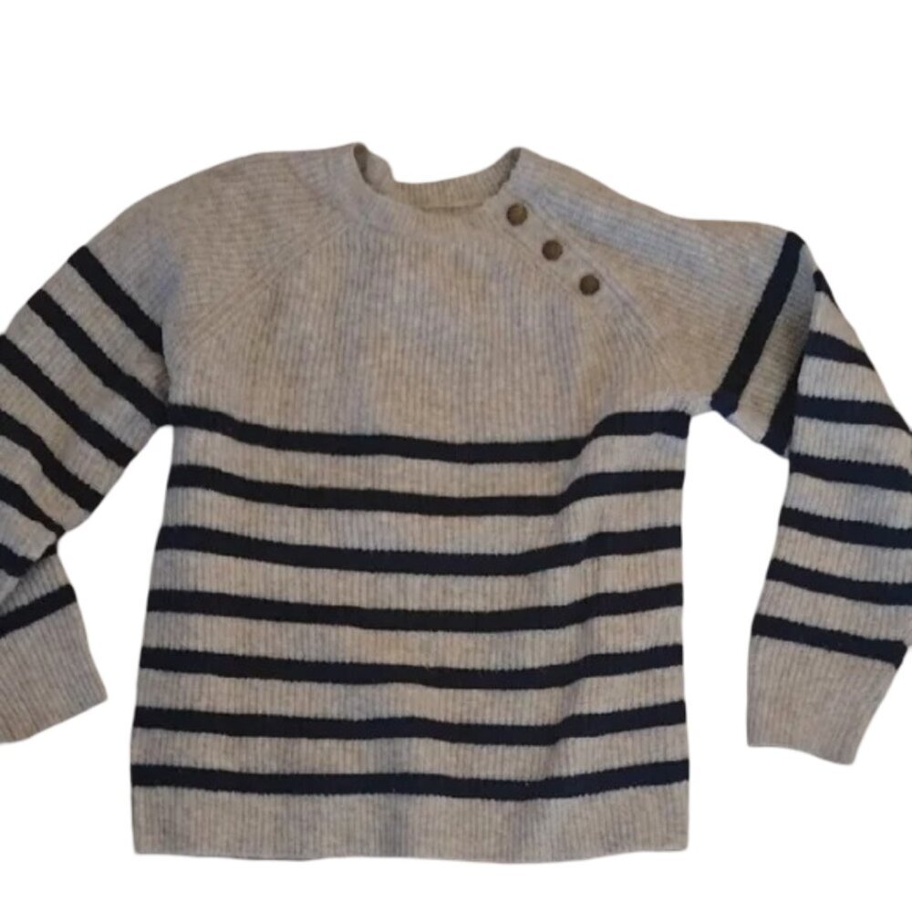 Knox Rose Size Medium Soft Creamy Gray And Navy Pinstripe With Buttons - Sweater